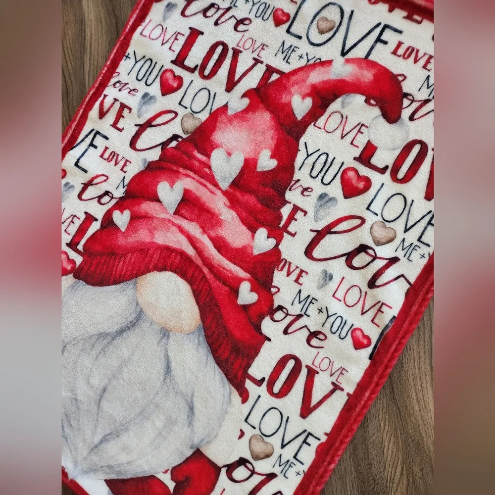 Festive Red Gnome Mini Holiday Blanket Valentines Love Super Soft